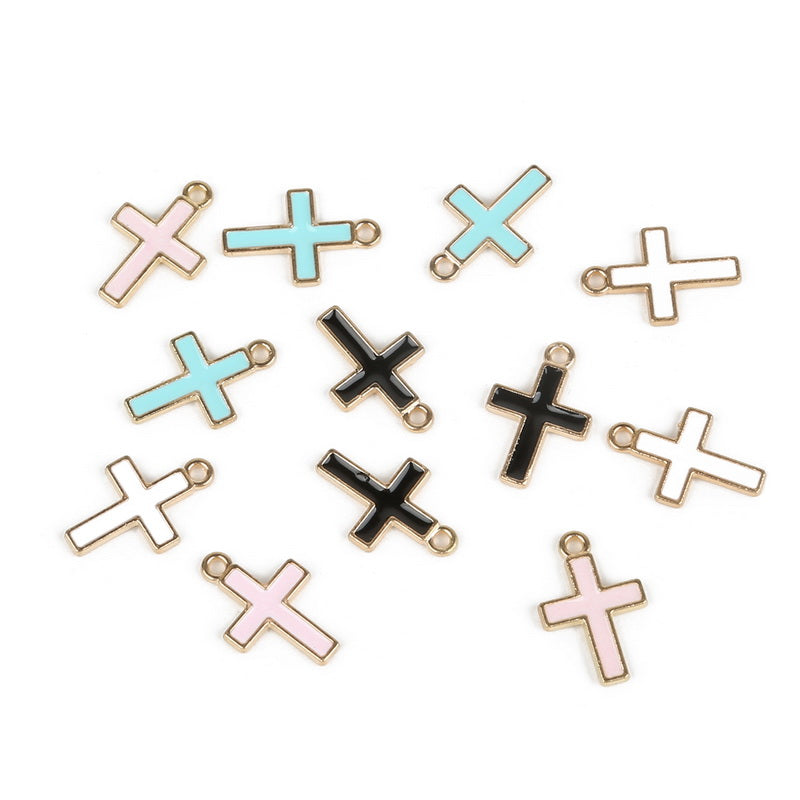 5Pcs 12*15mm 4 Color Cute Enamel Cross Charms for Earrings
