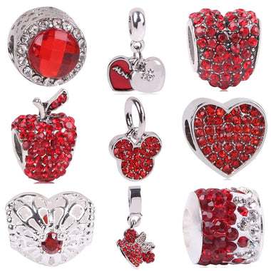 Romantic Silver & Red Rhinestones Charm Beads