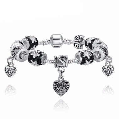 Black & Silver Heart Charm Bracelet
