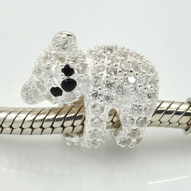 Silver Rhinestones Bear Charm Beads