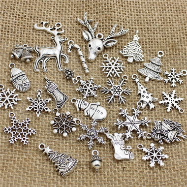 Mixed Antique Silver Tone Christmas Charms