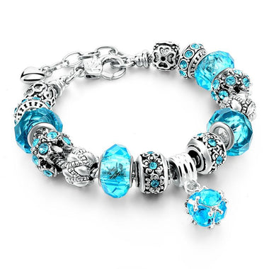 Romantic Crystals & Silver Ball Charms Bracelets
