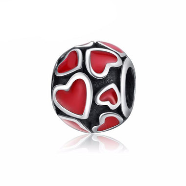 Black & Red Heart Charm Beads